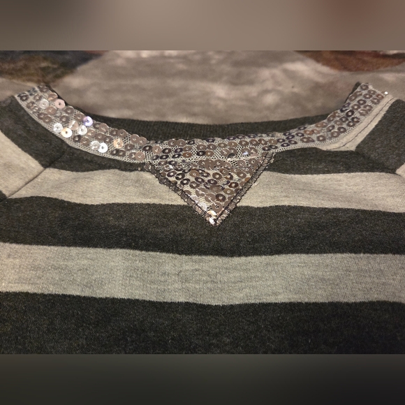 One Step Ahead Gray and White Striped Kids Shirt - Picture 3 of 5